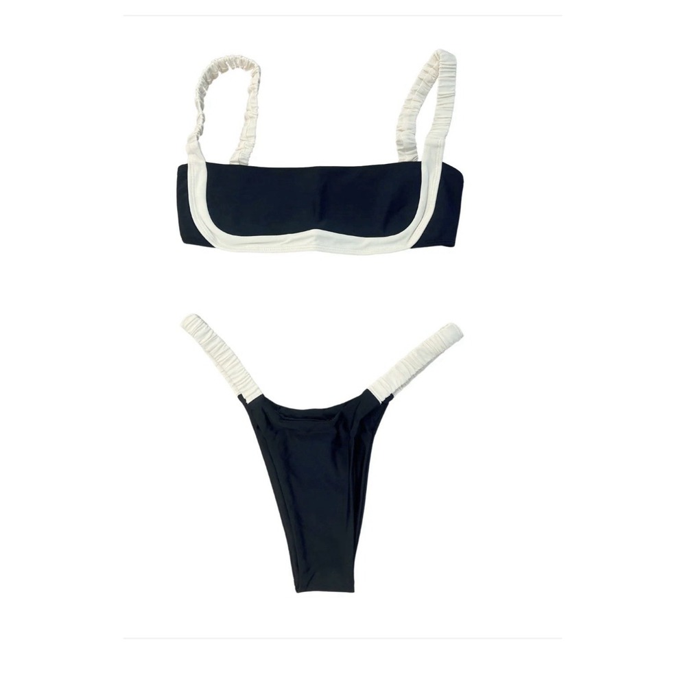 NEW Strawberry Milk Mob Small Black White Bikini Sporty Color Block Mini